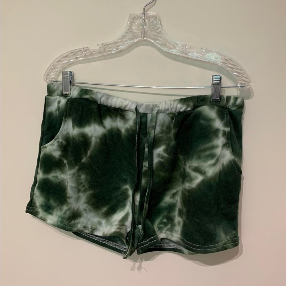 Green tie dye pajama shorts